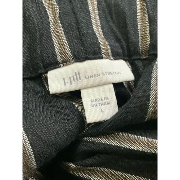 J Jill Linen Trouser Pants Women L Wide Leg Elastic Waist Belted Striped Casual - Picture 10 of 10